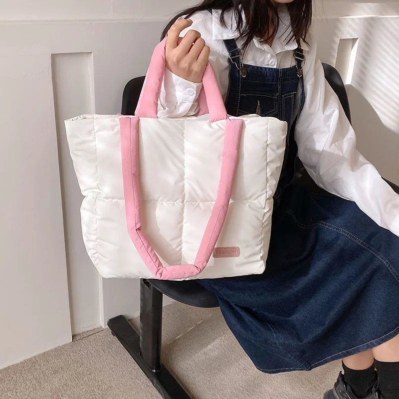 

Literary fashion class commuting small fresh collision color Tote bag nylon bag ladies casual large capacity shoulder bags