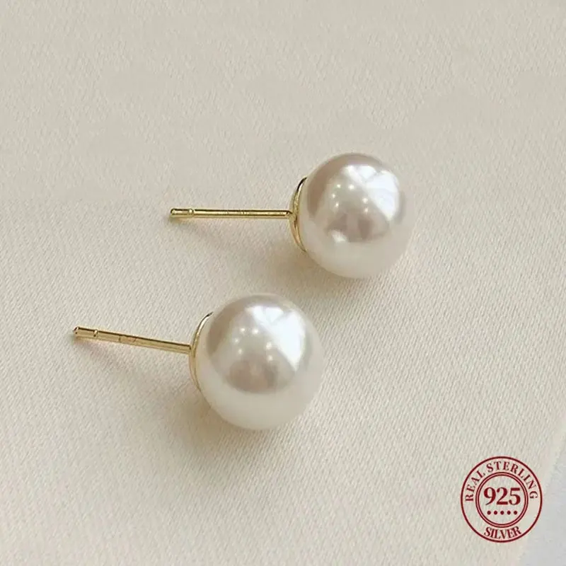 Senlissi-orecchini a bottone in argento Sterling 925 con perle bianche d'acqua dolce da 8-14mm naturali all'ingrosso per le donne un paio