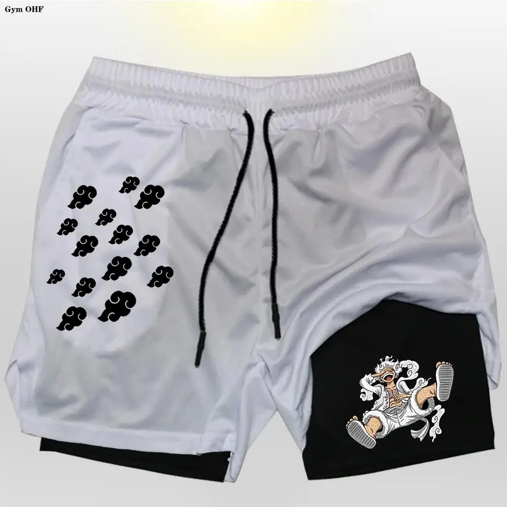 New Print Double Layer Shorts Men\'S Summer Gym Fitness Running Training Breathable 2 In 1 Sports Casual