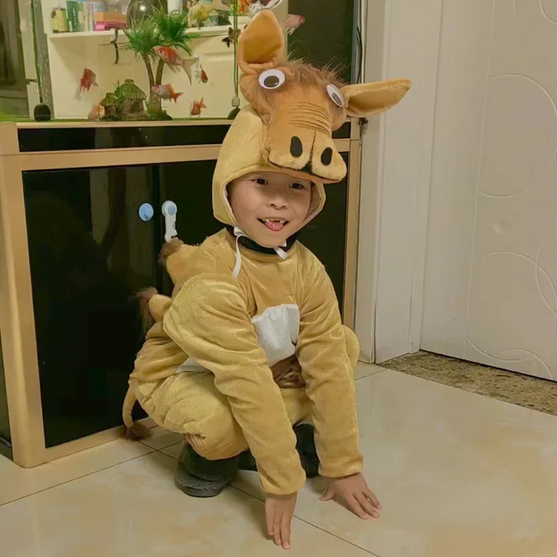 Costume de chameau du désert de dessin animé animal pour enfants, vêtements de performance avec chapeau, fête d'Halloween et de Pâques, cadeau d'anniversaire pour garçons et filles