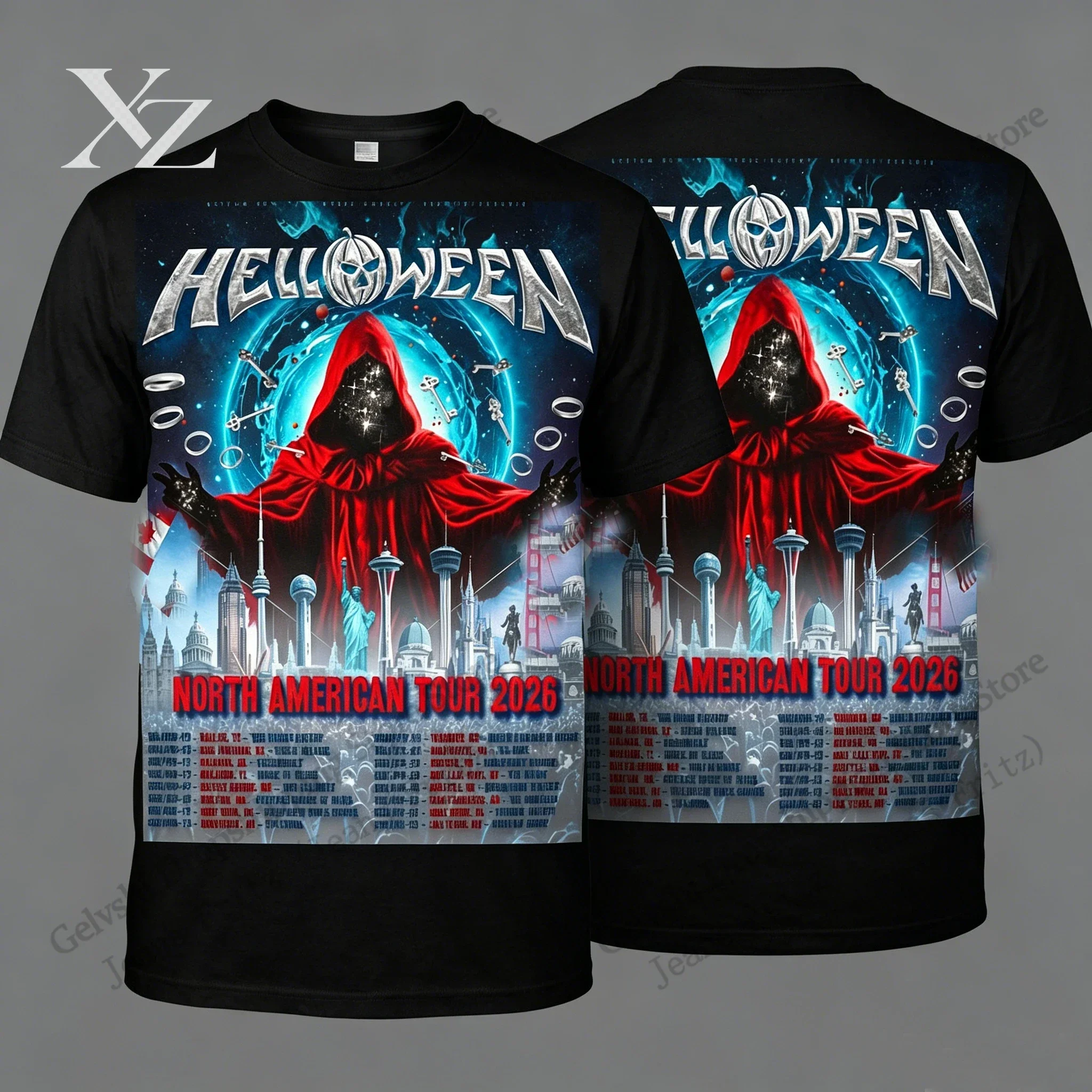 Hip Hop Rock Helloween 40 Year Anniversary Tour 3D Print T-shirt Men Women Fashion Short Sleeve Tops Tees Band Vintage Apparels