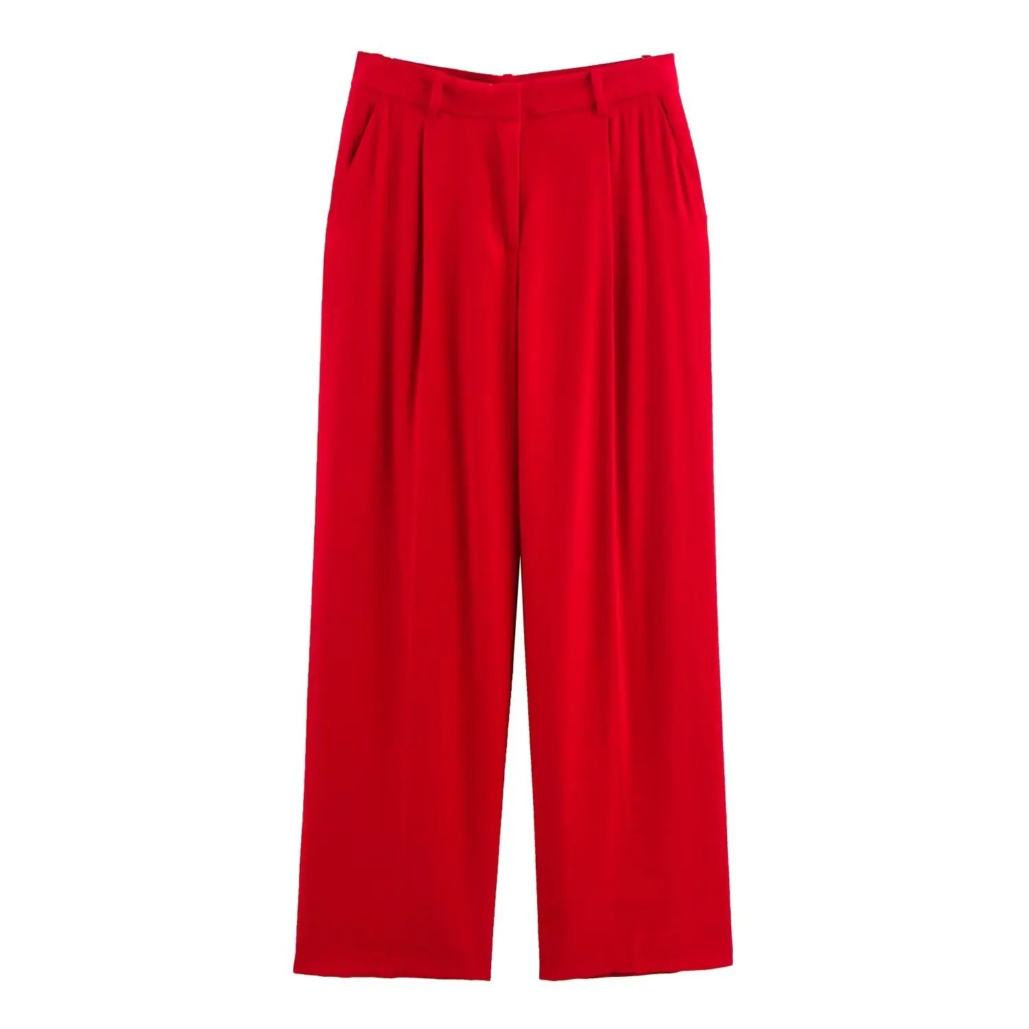 

Maxdutti Minimalist Solid Color Pleated Casual Pants White Red High Waist Loose Trousers For Women Office Ladies Suits Pants