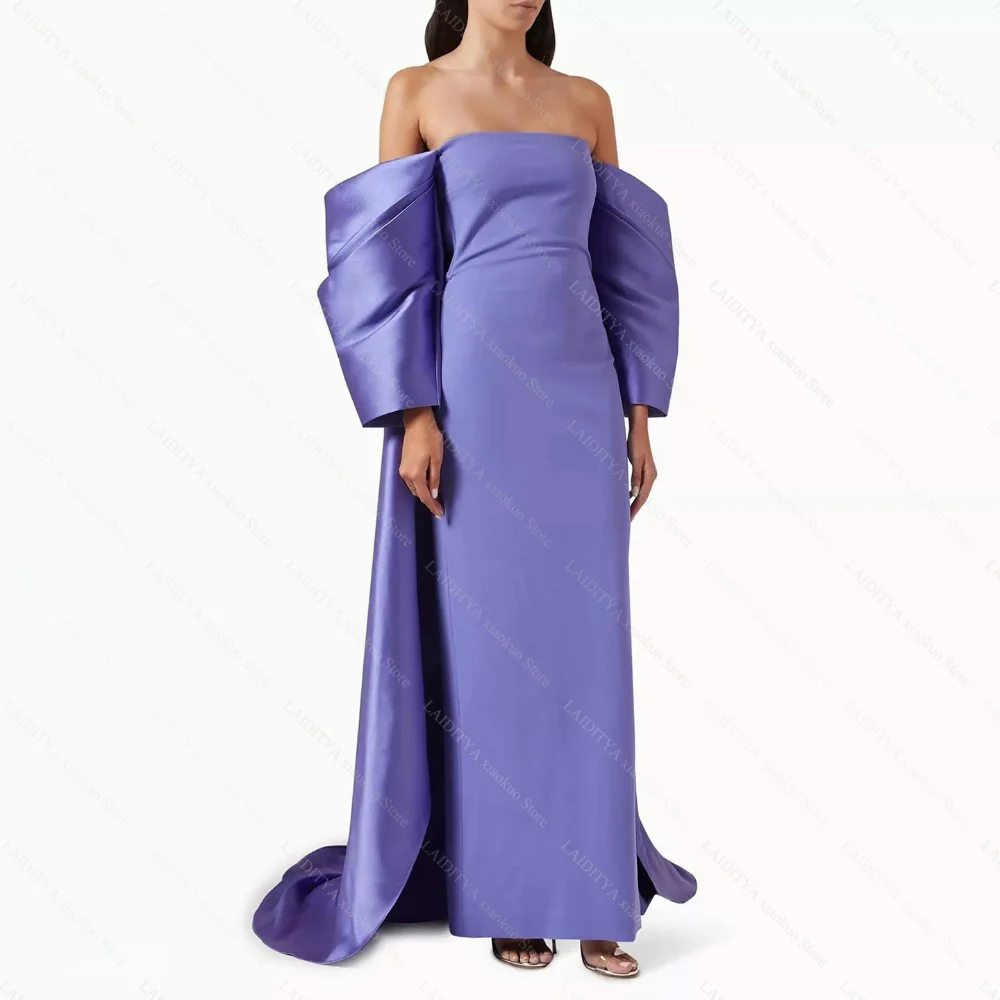 Moda sem alças vestidos de noite chique plissado fora do ombro em linha reta vestidos de baile comprimento do tornozelo varredura trem vestidos de festa