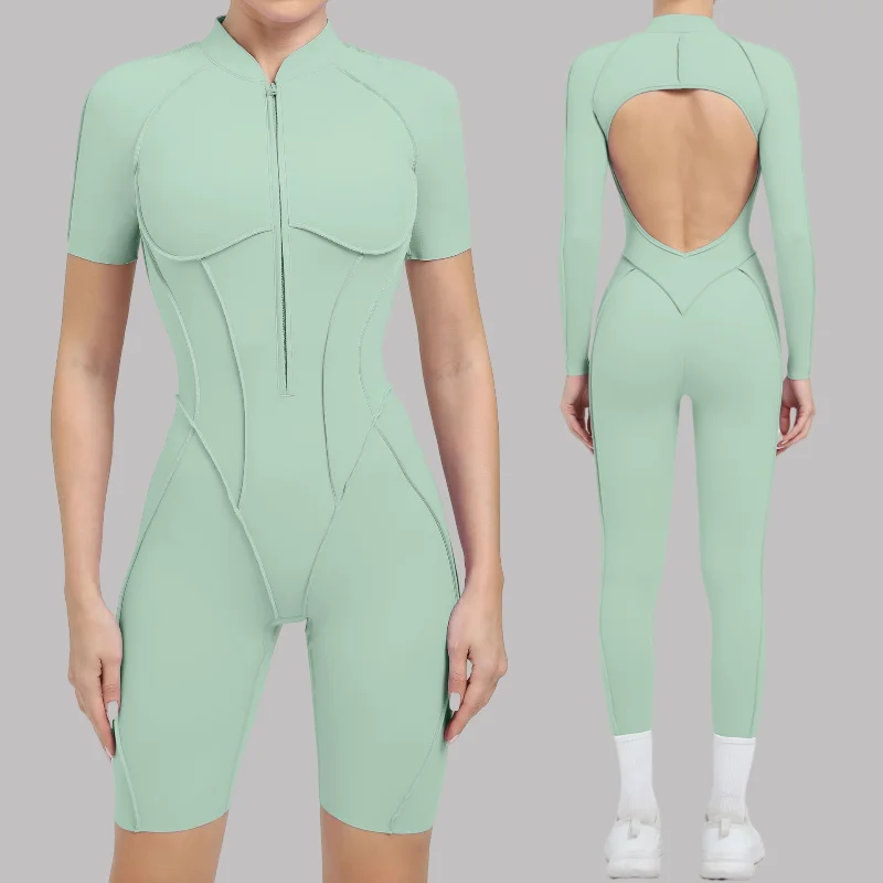 

Seamless Yoga Jumpsuits Sports Fitness Peach Hip Slim Breathable Zipper One-piece Summer Workout Clothing Gym Bodysuit for Women