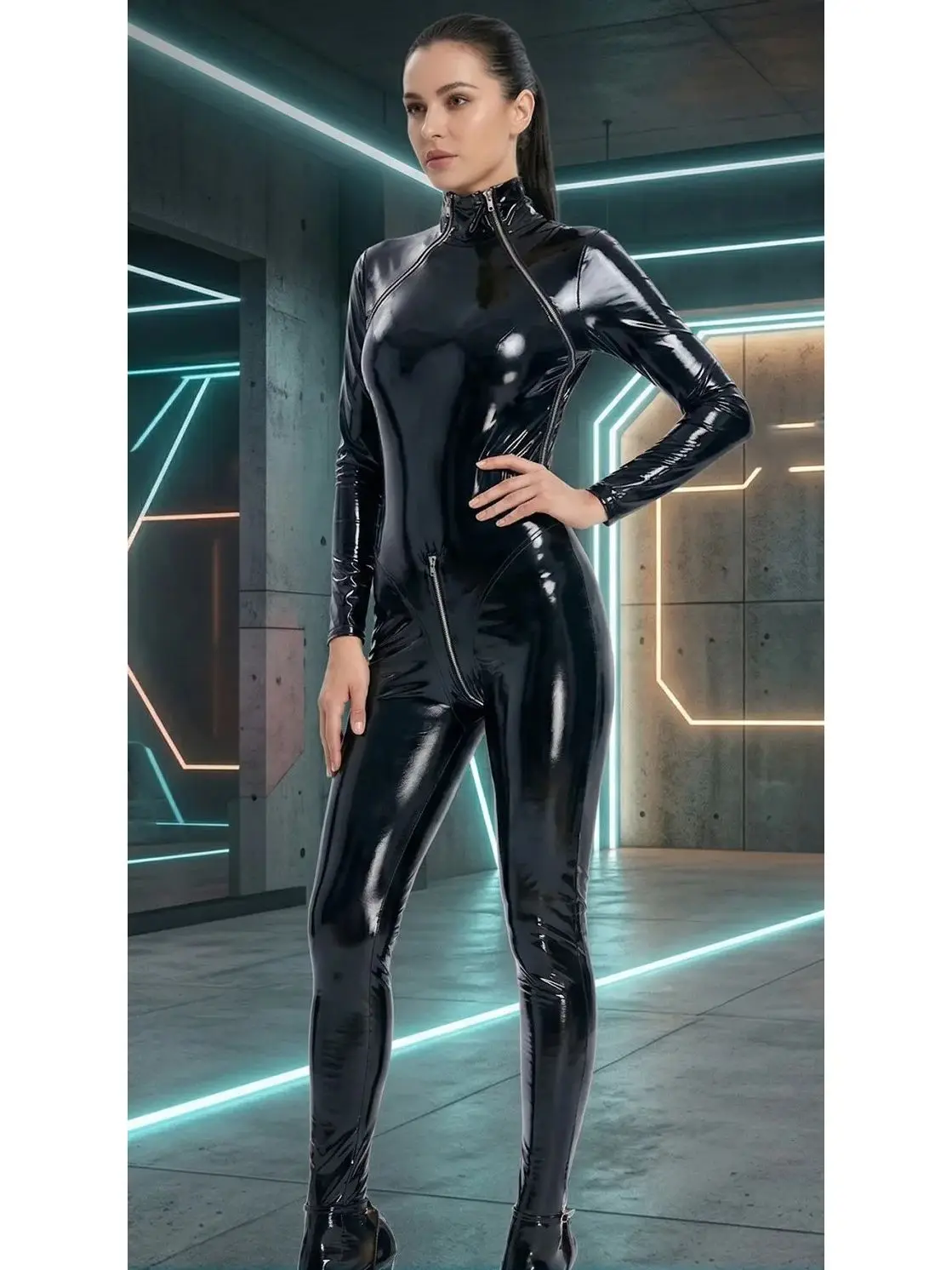 

Унисекс комбинезон-боди из ПВХ с эффектом мокрой кожи, блестящий, из искусственной кожи, с молнией в промежности, размеры S-5XL