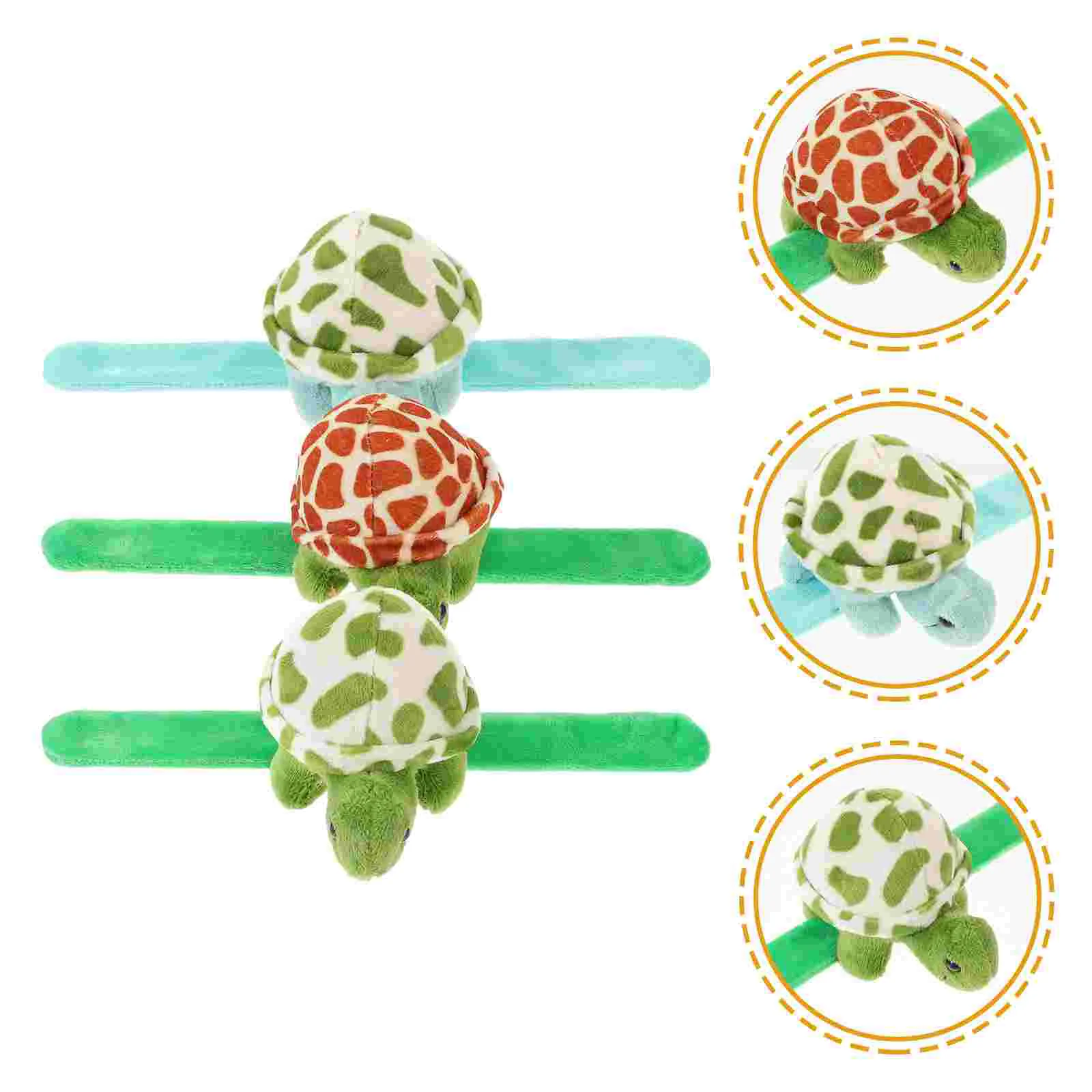 3 Pcs Animal Slap Bracelet Turtle Plush Ring Cute Stuffed Hugger Pp Cotton Wrist Bracelets