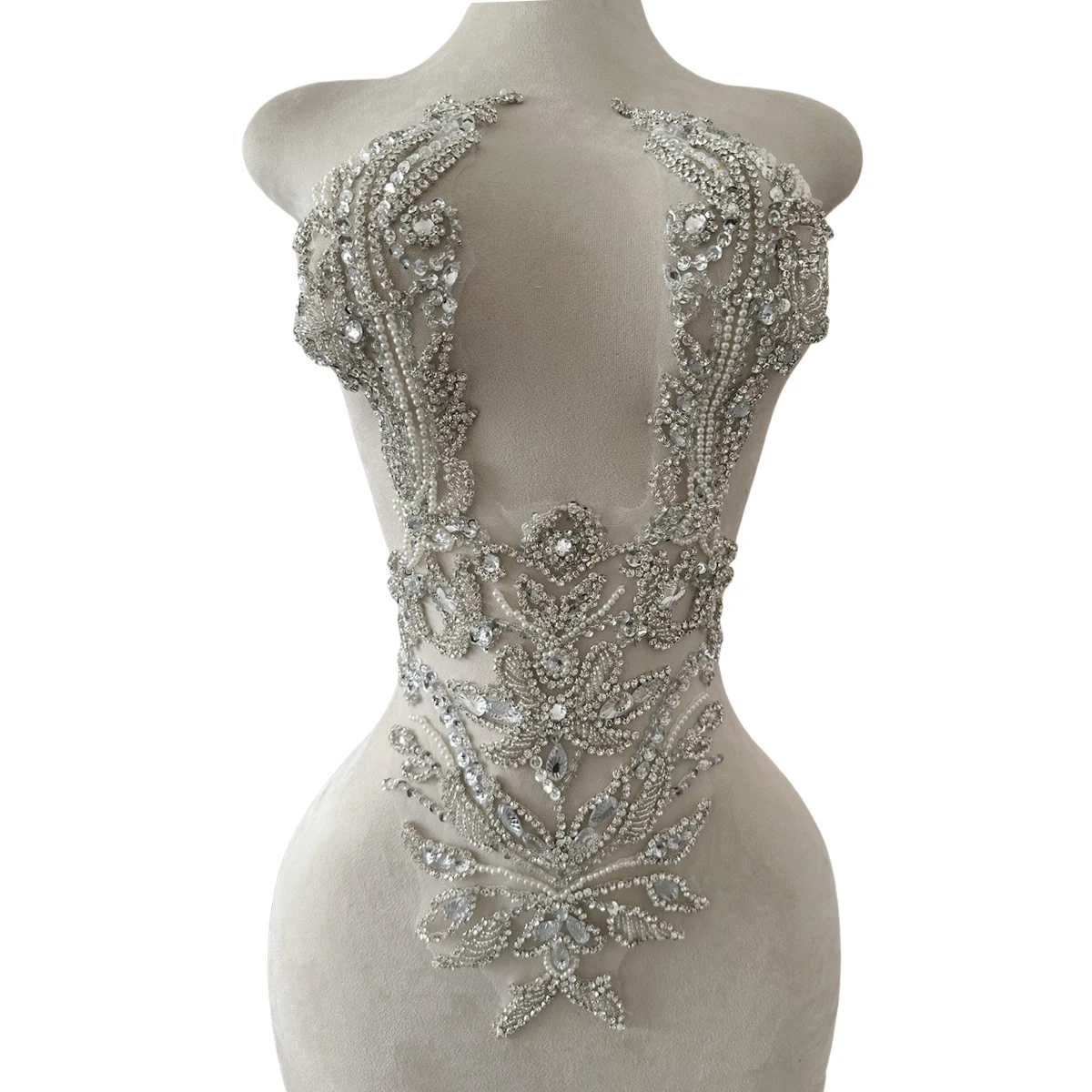 

14 Colors Hard Handwork Rhinestone Accessories Beaded Diamond Oval Tulle Apparel Decorate Sexy Open Front Evening Dress Fabric