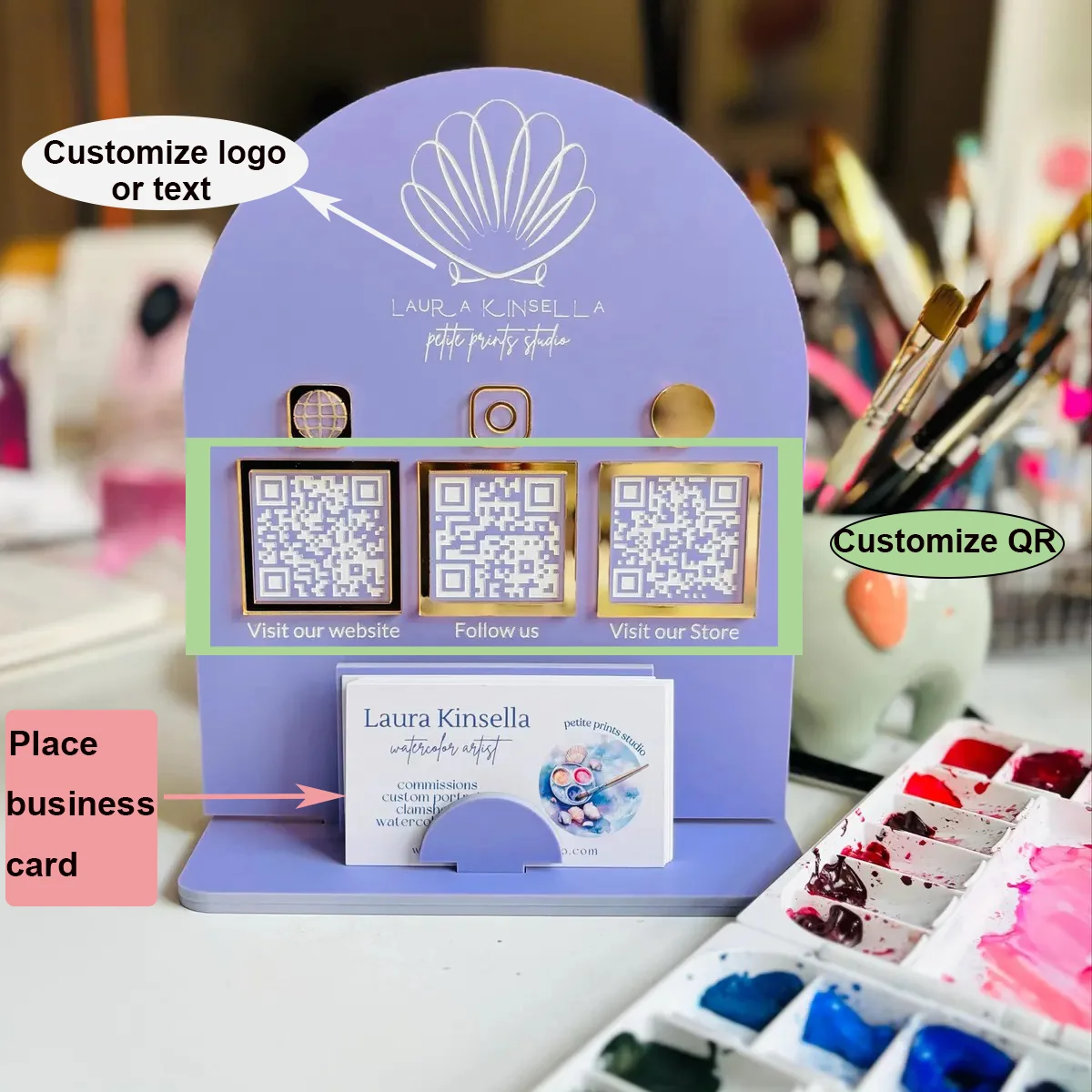 Personalized Logo Multi QR Code Sign Acrylic Payment Stand With Acrylic Base for Social Media Google Business Review Touch Free