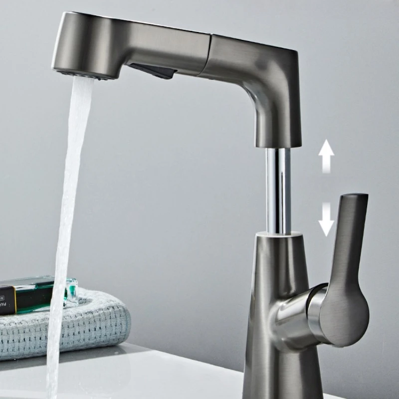 Basin pull-out faucet, bathroom lifting and rotating washbasin faucet, dual-purpose cold and hot