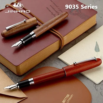 Jinhao 9035 ahşap dolma kalem lüks Stilographic kalemler EF/F/M ince uç yazma mürekkep kalemler ofis okul malzemeleri kırtasiye