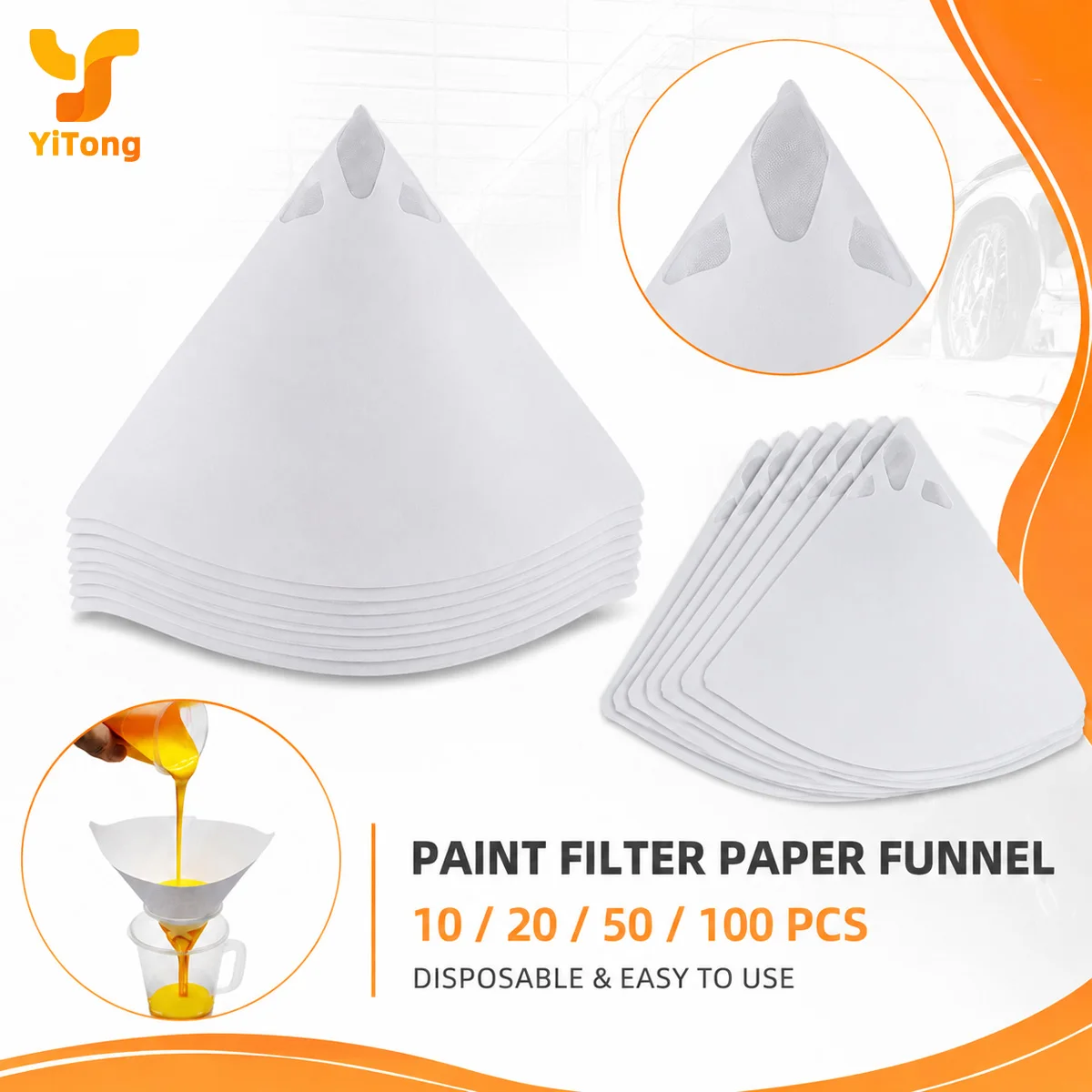 Yitong 10/20/50/100PCS Strainer Paper Funnel Disposable Cone Filters with Nylon Mesh for Auto Spray Gun Paint Resin Varnish Oil