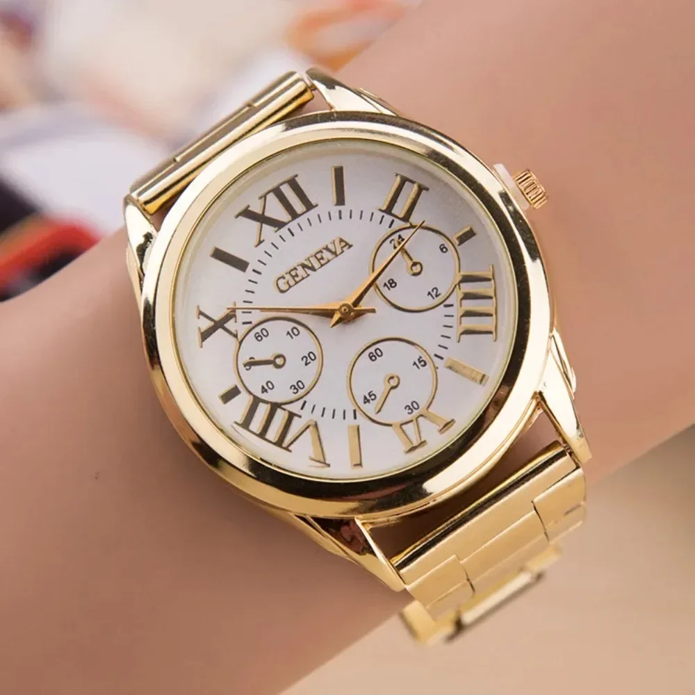 Top New Brand 3 Eyes Gold Casual Quartz Watch Women Stainless Steel Dress Watches Relogio Feminino Ladies Clock Reloj Hombre