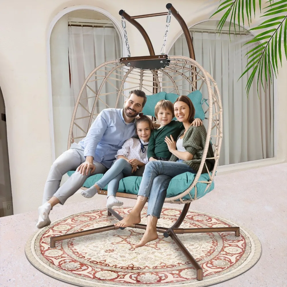 

Boho Hanging Egg Chair with Stand for Patio, XL Large & Wide All-Weather Cushioned Swing Chair