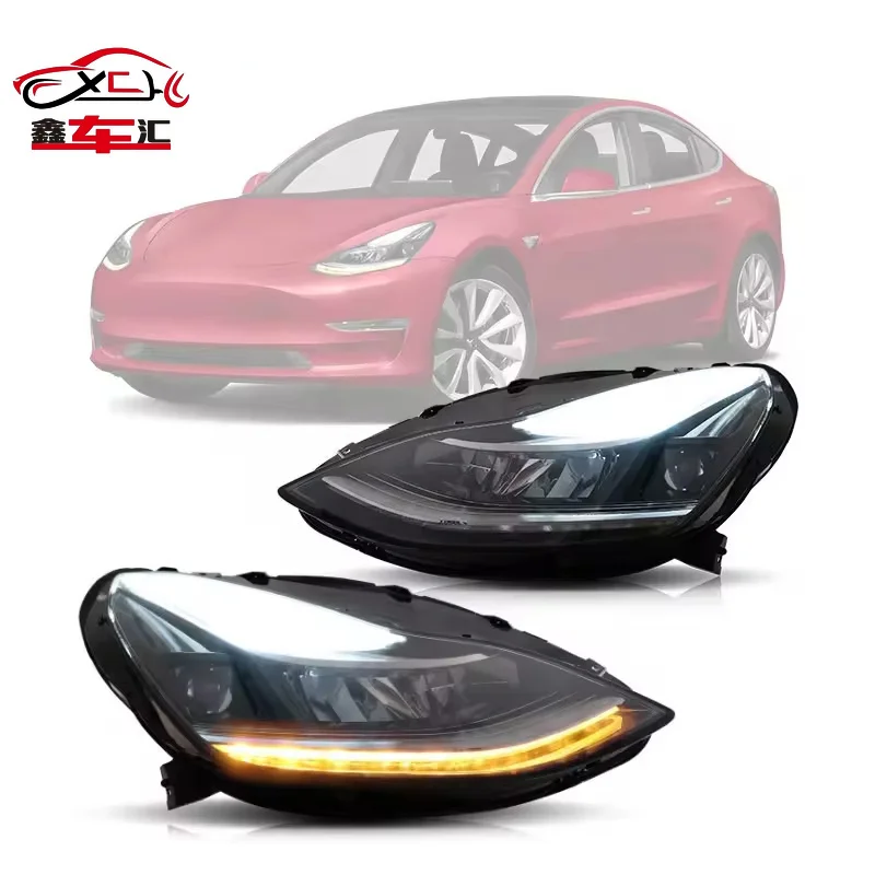 

XCH Headlamp for Tesla Model 3 2017 -2022 LED Head Light Assembly LED Reflector Headlight Turning Kits Front Lamp