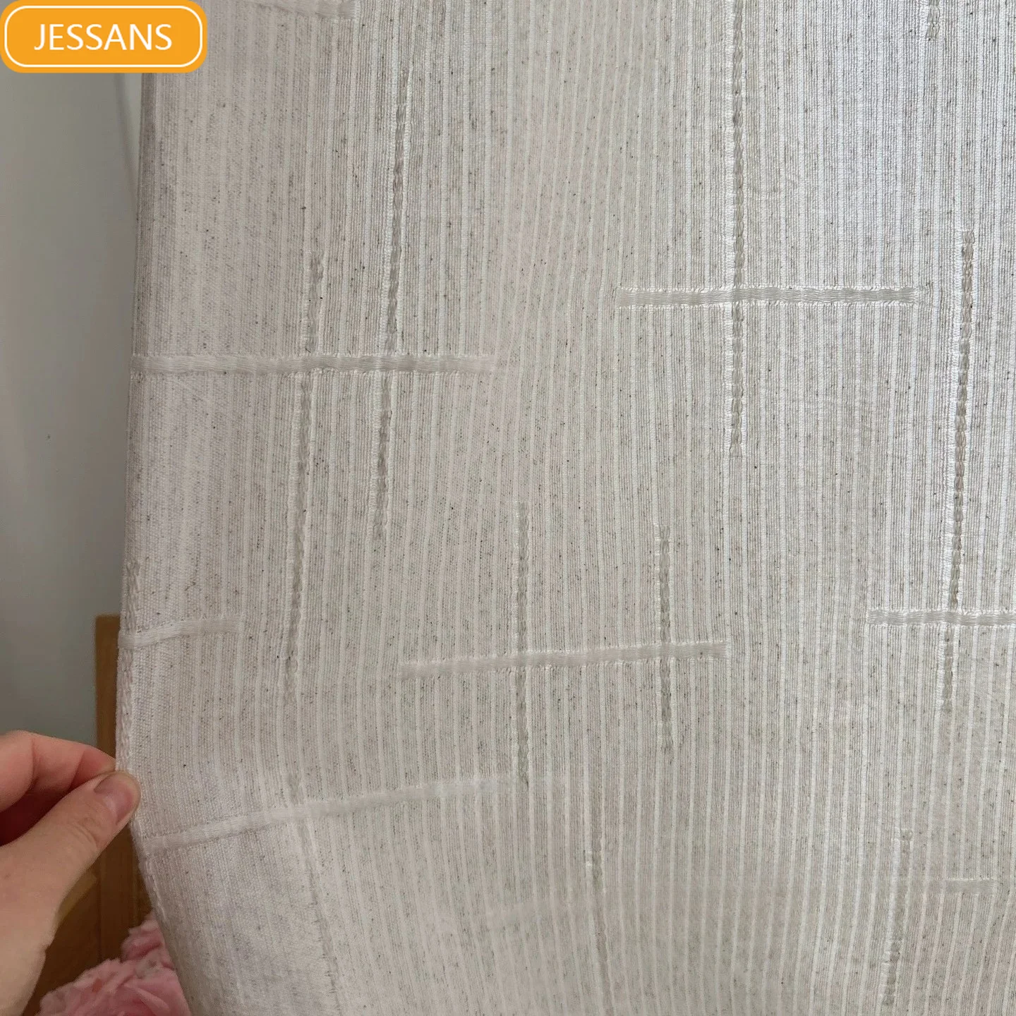 New Checkered Cotton Linen Screen Cross Jacquard Window Screen for Living Room Bedroom French Window Balcony Customized