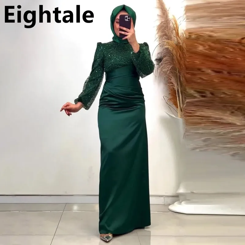 

Eightale 2025 Long Sleeve Sequin Arabic Evening Dresses For Wedding Party Shinning Mermaid Formal Prom Dress Dubai Party Gown