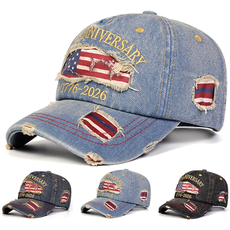 Unisex ANNIVERSARY 1776-2026 Embroidery Baseball Caps Spring Autumn Outdoor Adjustable Casual Hats Sunscreen Hat Sports Cap