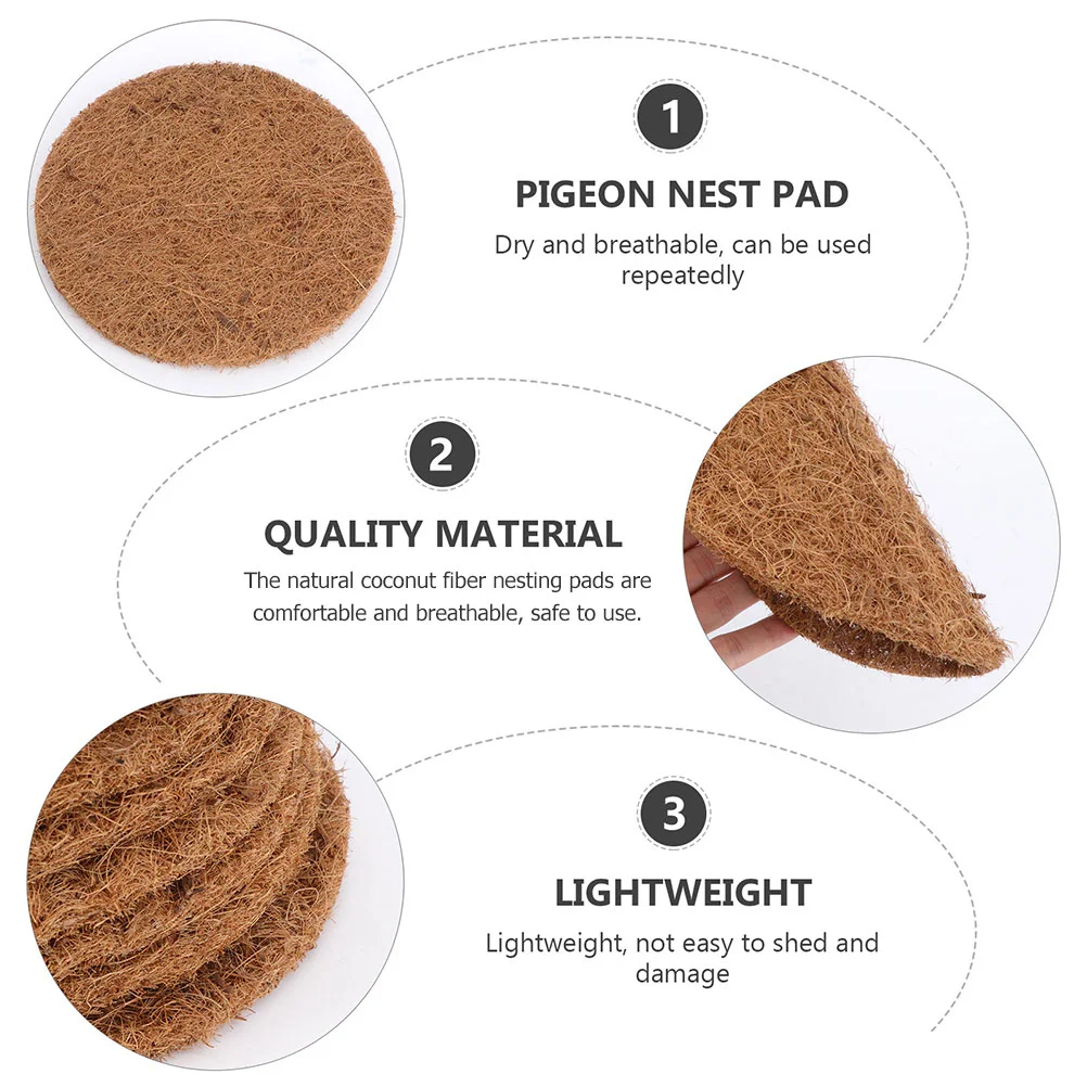 6 Pcs Natural Coconut Fiber Pads Pigeon Nest with Brown Cushion Bird Round Eggs Mats