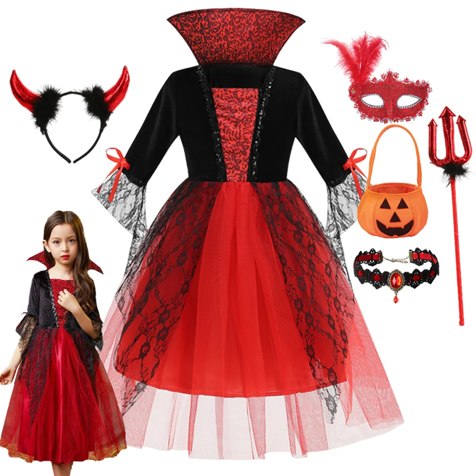 

Girls Halloween Ghost Bride Gothic Boys Costume Vampire Dress Up Role Play Carnival Children Party Cosplay Outfit