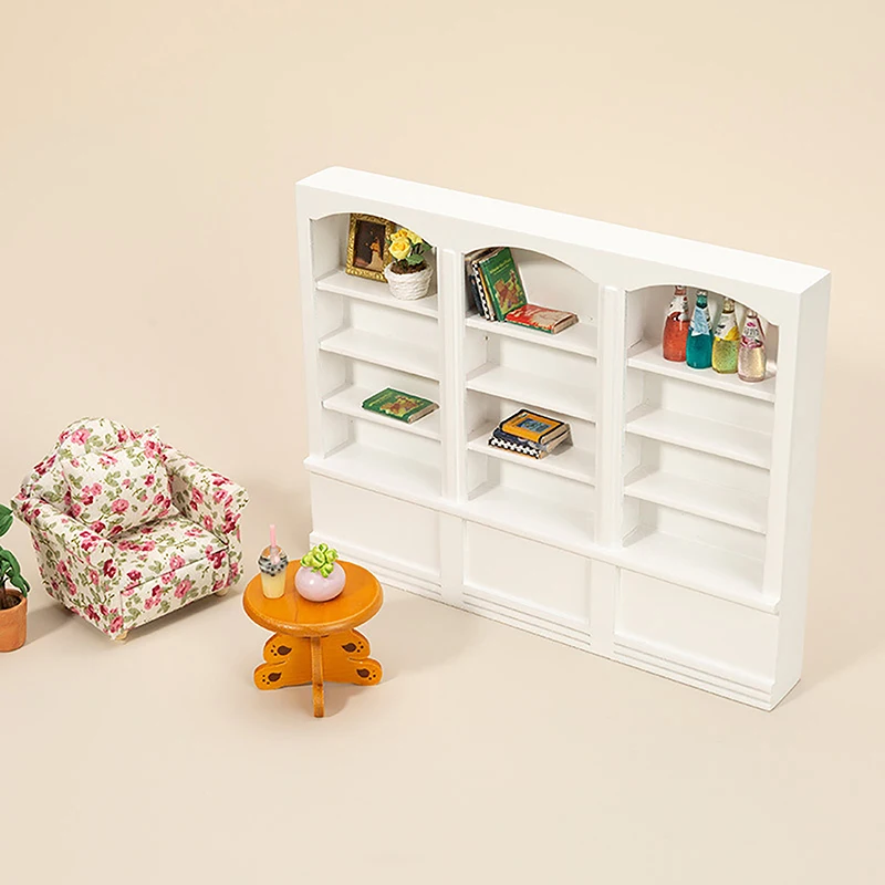 1:12 Dollhouse Display Cabinet Living Room Mini Furniture Window Showcase Table Desk Set Doll House Accessories