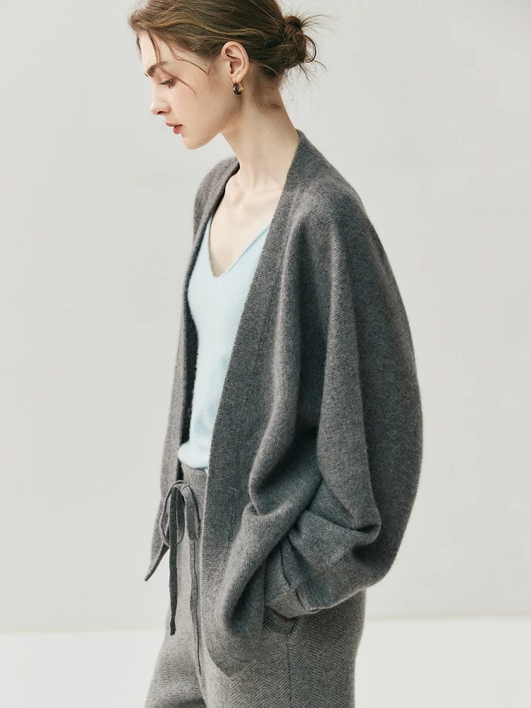 Fall Winter Women's 100% Pure Cashmere Long‑Sleeve Cardigan Solid Color Minimalist Elegant Ultra‑Soft Classic Knit Top