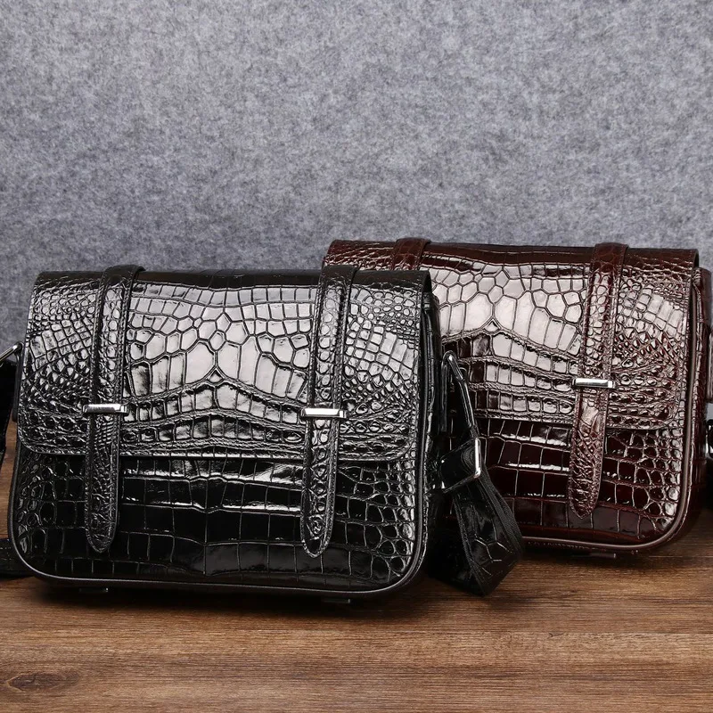 

New Minimalist Crocodile Belly Pattern Cowhide Men's Casual Business Leather Sinle Shoulder Diaonal Cross Bagtrendy Wallet Purse