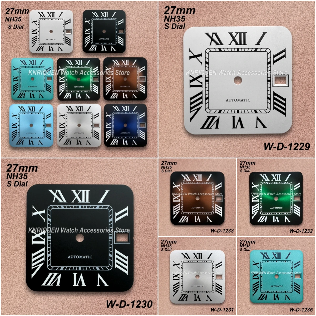 

27mm S Logo Square Rome Dial Fit NH35/NH36 Automatic Movement Suburst/Matte Watch Modification Accessories 3 O'clock Calendar