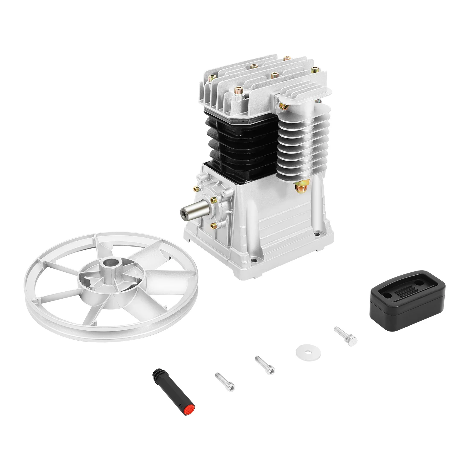 Air Compressor Pump Head Dual Cylinder Belt Pulley Drive Low Noise for Electronics Machinery Construction Automotive Repair