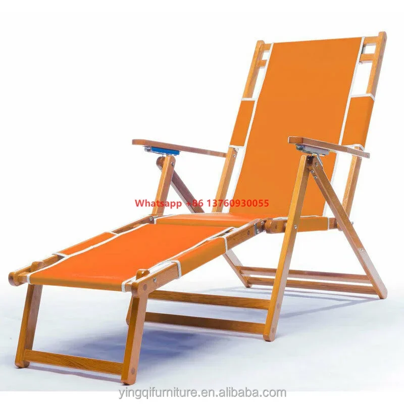 

Wholesale Beech wood Stainless Metal parts Fabric outdoor wooden sun lounge chair folding beach chair