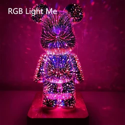 Creative LED Night Light 3D Glass Cute Bear Fireworks Lamps Bedroom Decoration Atmosphere Lamp Bedside Table Light