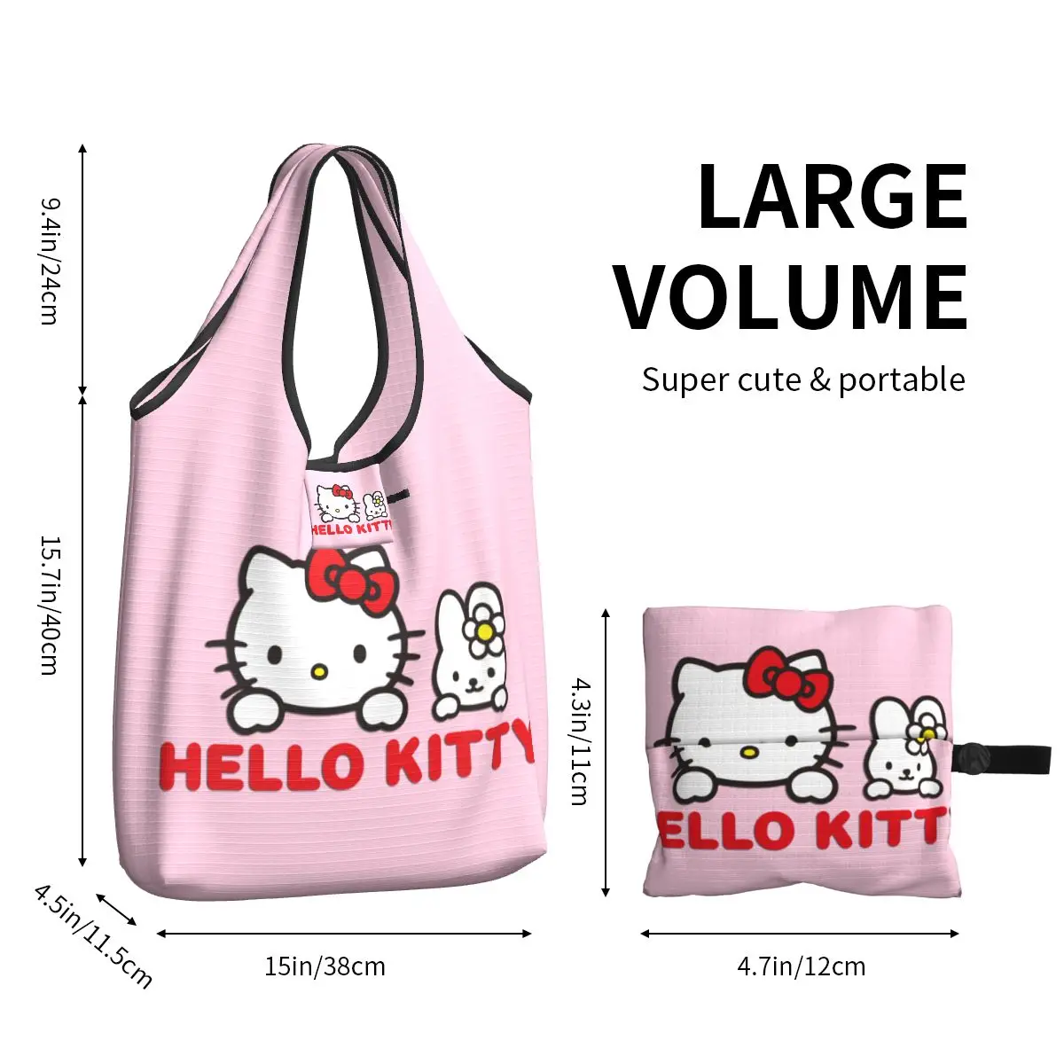 Custom Fashion Hello Kitty Cartoon Shopping Tote Bag portatile Sanrio generi alimentari Shopper borsa a tracolla