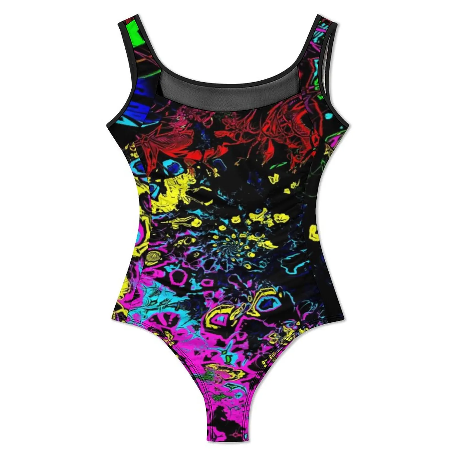 Colorful Paint Splatter Swimsuit Abstract Pattern One Piece Swimwear Push Up Elegant Bathing Suits Sexy Holiday Rave Bodysuit