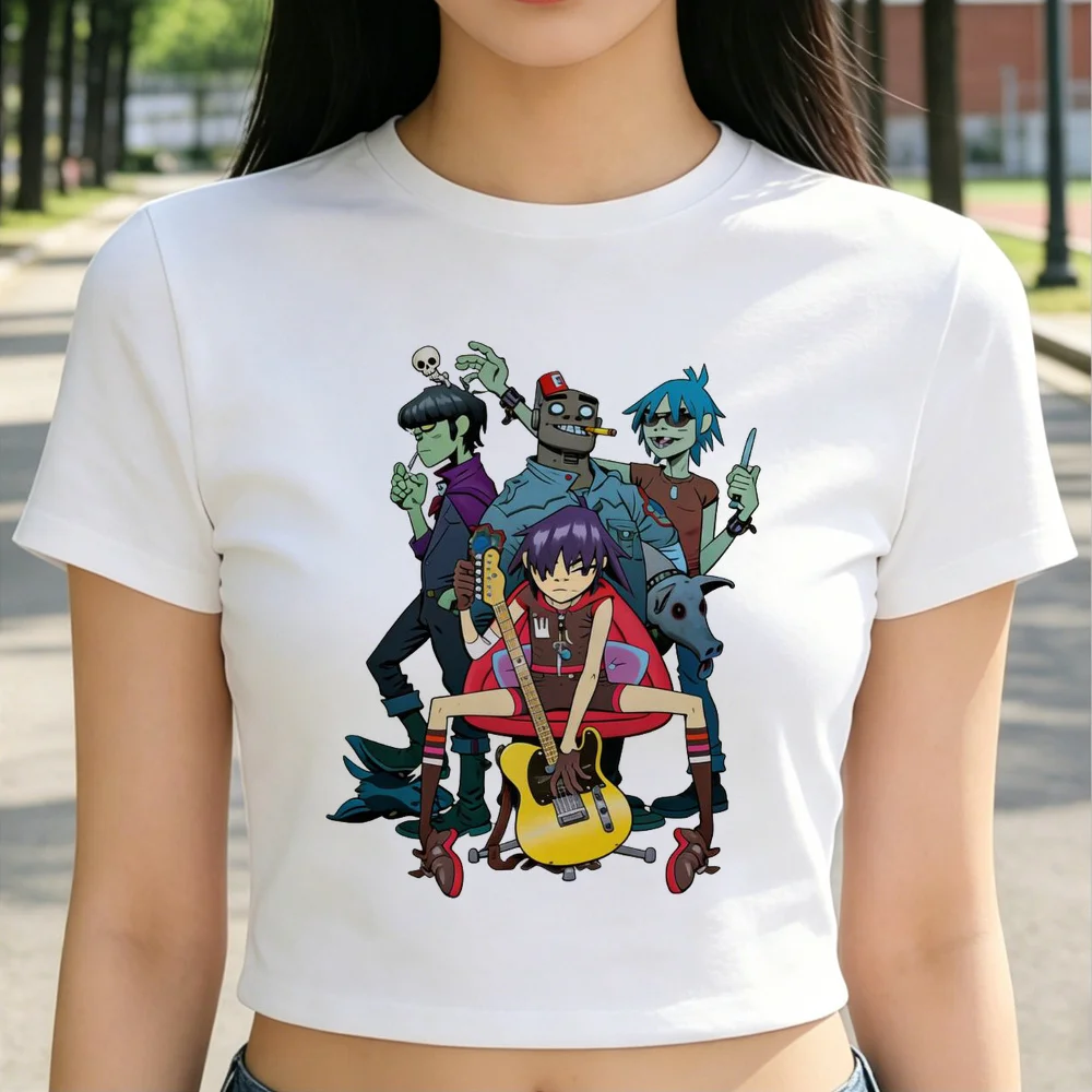 Gorillaz cropped top teen baddie manga goth emo scene  t shirt party clearance sales korean fashion