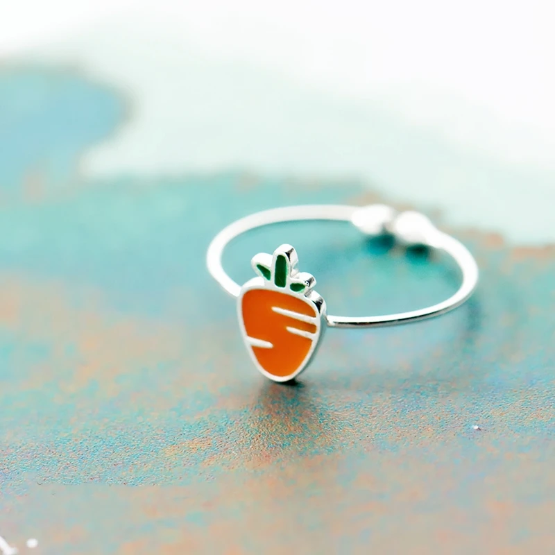 

Radish Rabbit Cute Gift 925 Sterling Silver Temperament Personality Female Trendy Resizable Opening Rings RI021