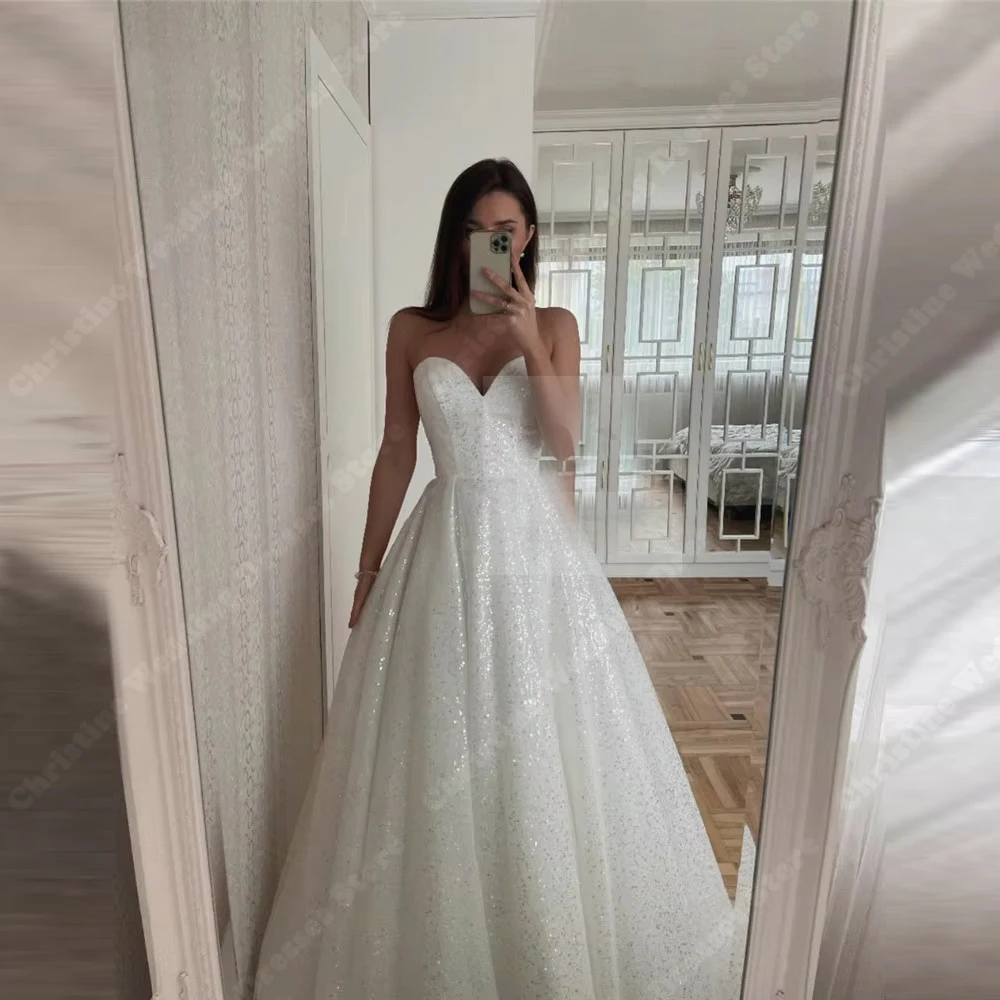 

Sweetheart Collar Wedding Dresses Elegant Shining Glitter A-Line Bridal Gowns Princess Party Vestidos De Novias Customized 2025