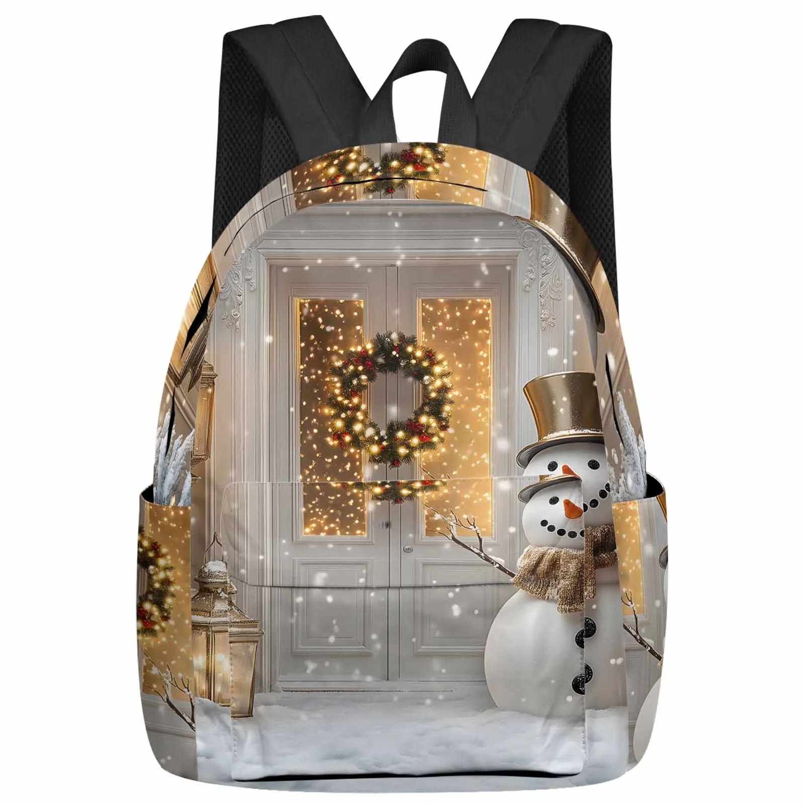 

Winter Snowman Wreath Snow Large Capacity Backpack Men Laptop Bags High School Teen College Girl Student Mochila