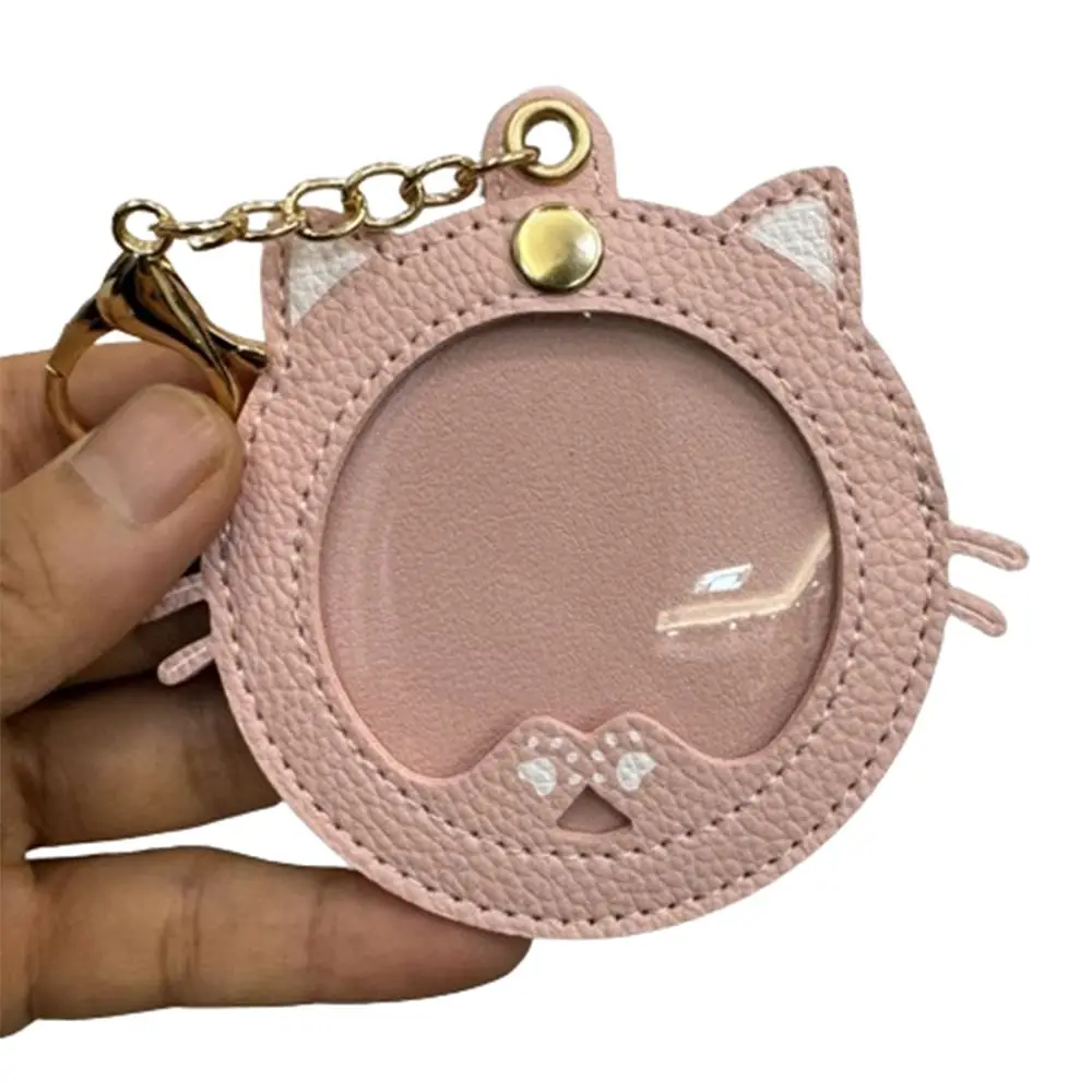 Mini Badge Display Pouch Cartoon Cat Shape Anime Badge Storage Bag Portable Pu Leather Badge Protector Keychain Bag Accessories