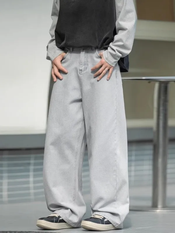 

Waed Denim Jeans Men's Casual Straight Leg High Street Wide Leg Long Pants American Retro Sle Youth Trend Cotton Blend
