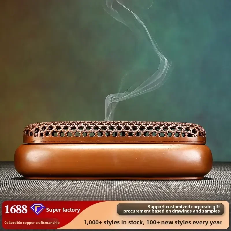 Rectangular Hollow Cast Iron Incense Burner Copper Religious Theme Reclining Design for Sandalwood Agarwood Living Room Decor