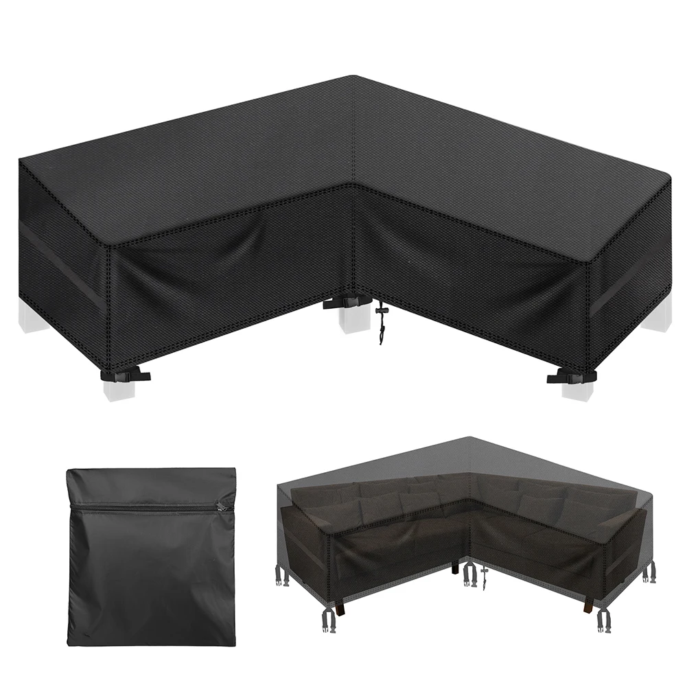 Patio L-Shaped Sofa Lounger Cover Waterproof Heavy Duty Outdoor Garden Sectional Couch Furniture Cover Protector Easy-Going