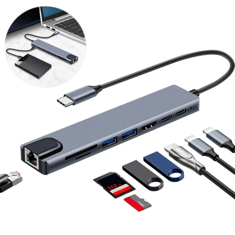ユニバーサルタイプ-c-ハブ-4k-出力-100w-電力供給-usb30-ポートノートブックタブレット用-tf-カードリーダー-f19e