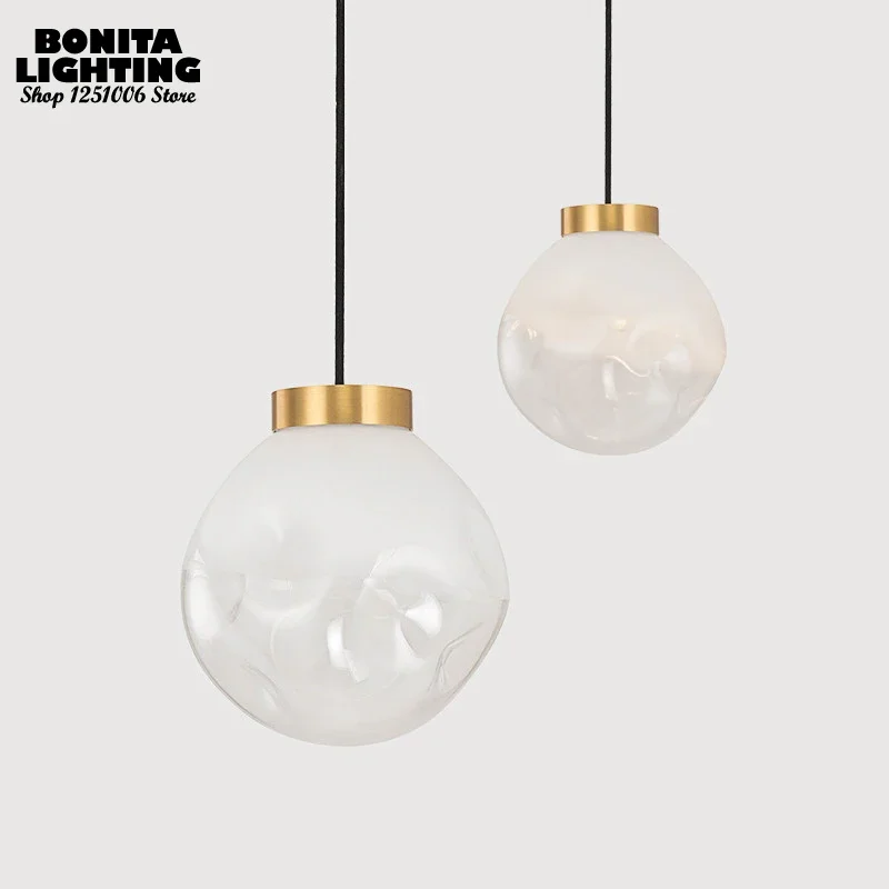 

Bumpy Round Ball Cord Pendant Light Semi-frosted Translucent Bubble Glass Hanging Lamp Milky Candy Pendant Lamp Modern