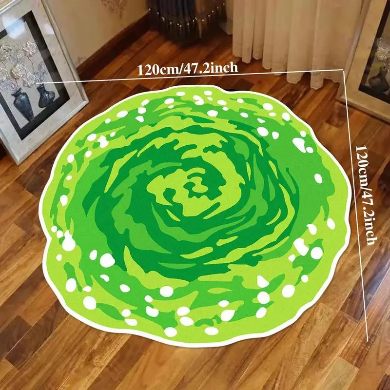 VIKAMA Green Swirl Cartoon Round Rug for Bedroom Living Room Floor Carpet Mat Cute Cozy Aesthetic Soft Fluffy Home Decor