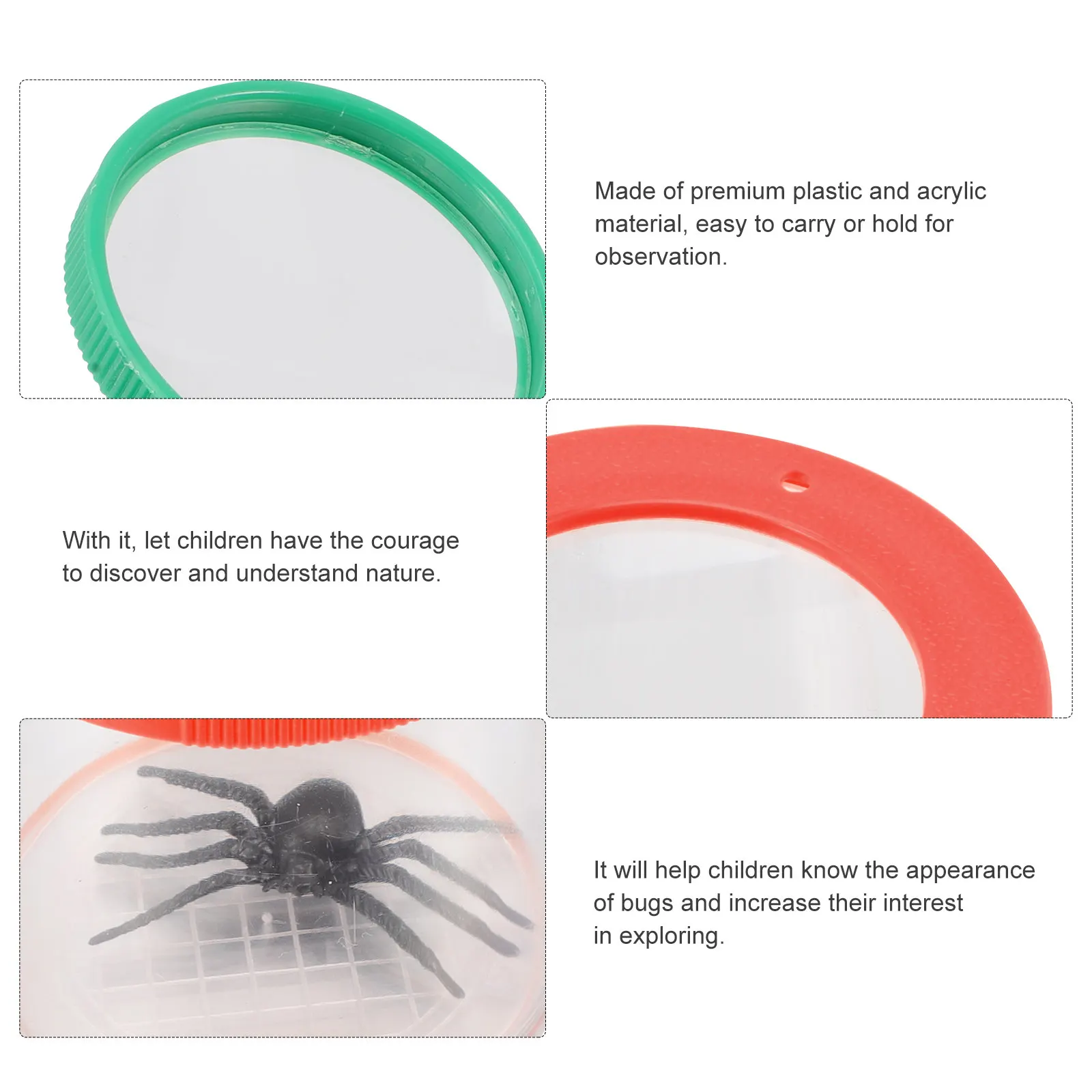 Set di 4 Lenti d'Ingrandimento per l'Osservazione degli Insetti, Esplorazione della Natura per Bambini, Visore in Plastica Acrilica Premium, Apparecchio Didattico