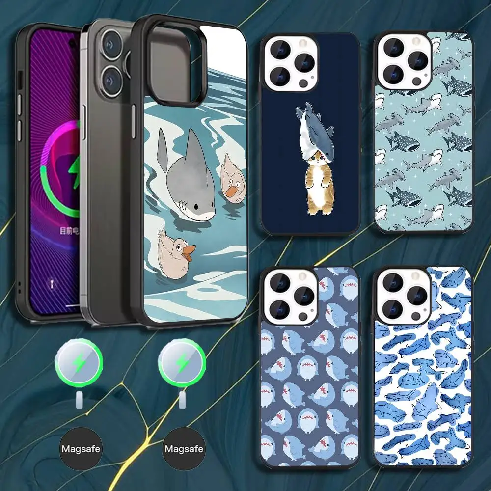 

Cute Cartoon Blue Shark Phone Case For iPhone 17,16,15,14,13,12,11,Pro,Max,Plus,Mini,Magsafe,Magnetic Wireless Charging Case