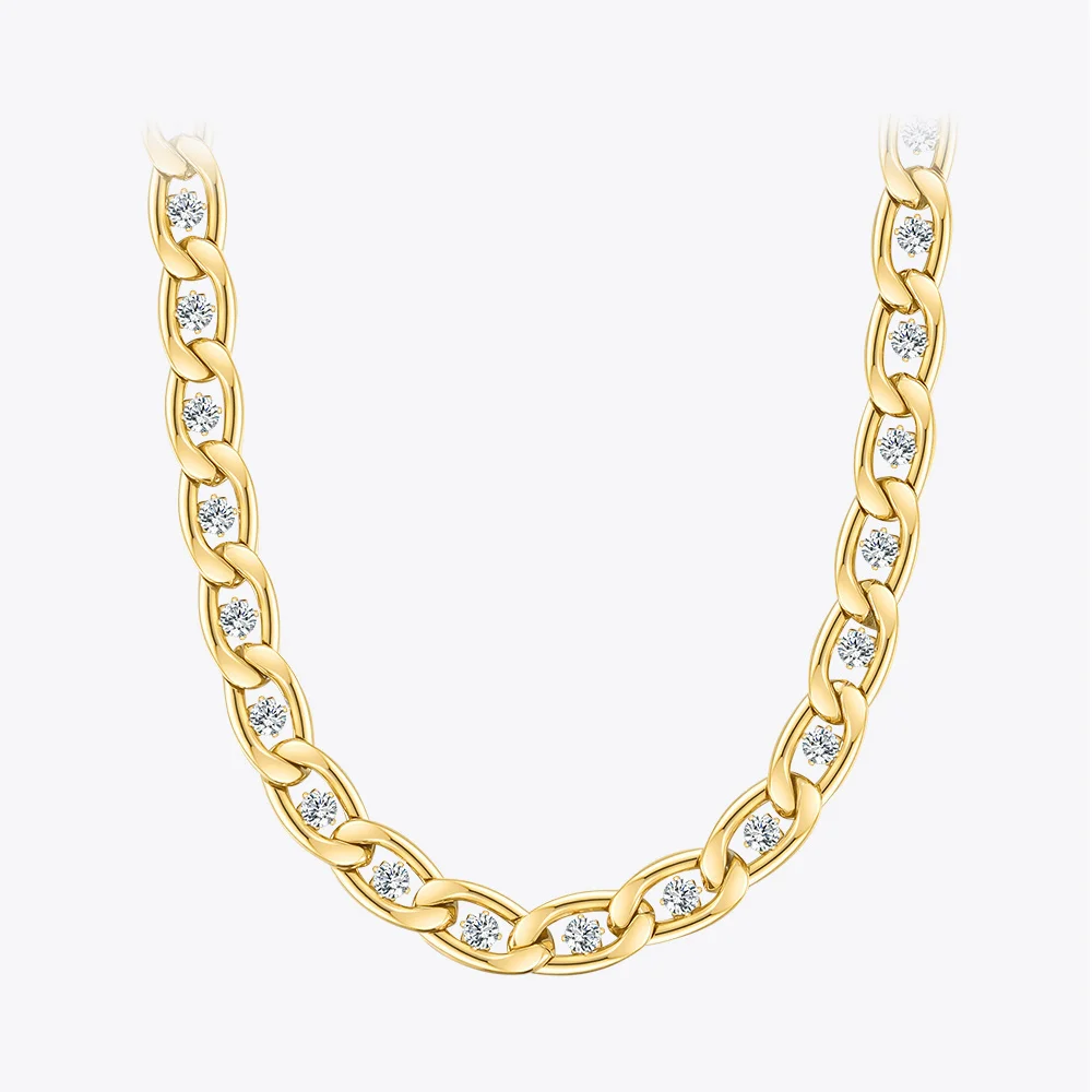 

ENFASHION Luxurious Zircons Chain Necklace For Women Gold Color Necklaces Stainless Steel Collar Choker Fashion Jewelry P213192