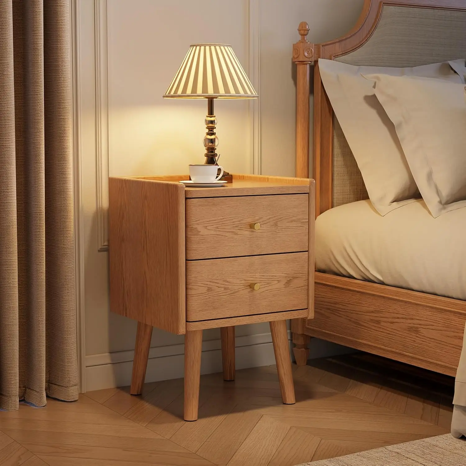 

Natural Wood Nightstand, Light Oak Nightstand, Modern Night Stand with Drawers, Wood Night Stand, End Table with Storage, Sma