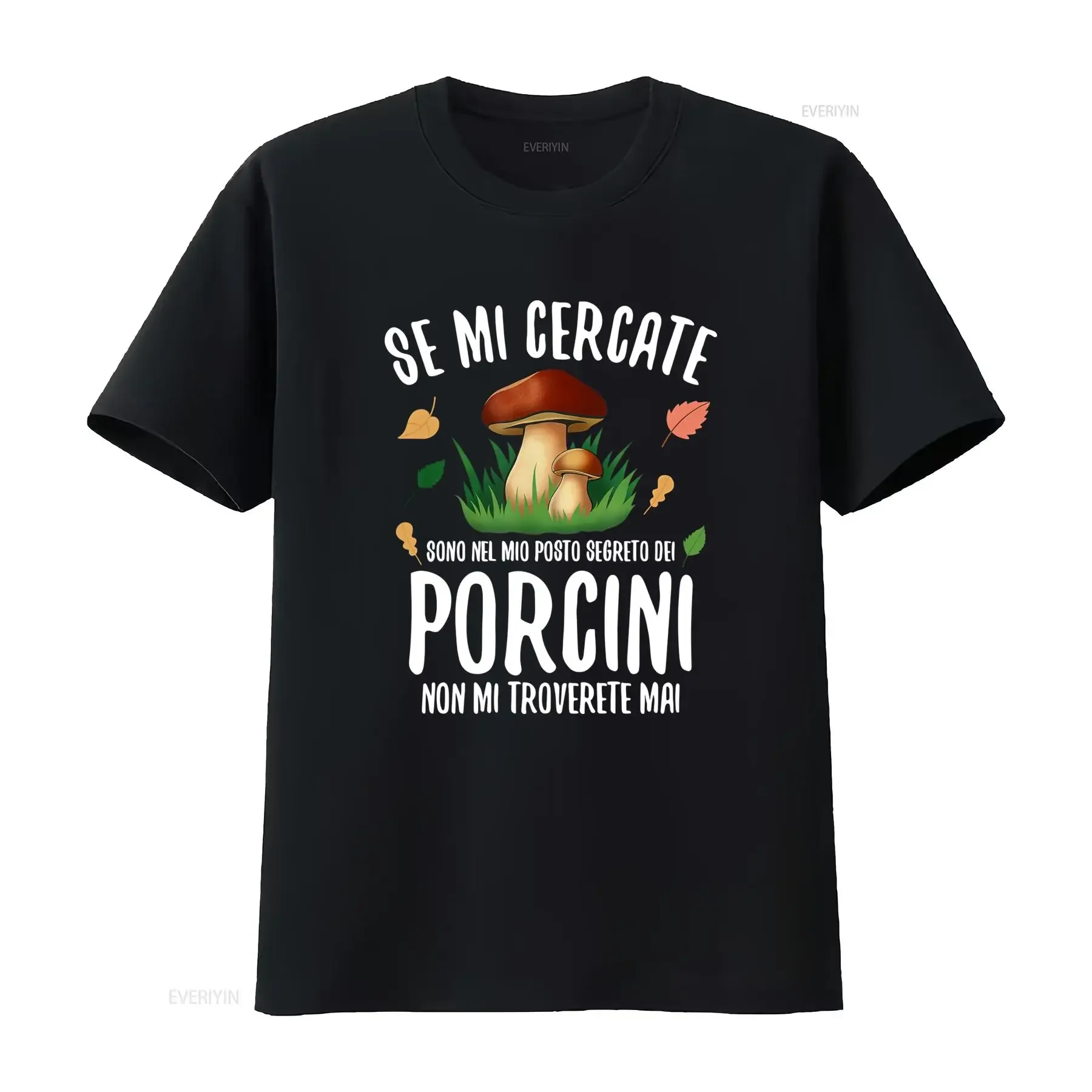 T-shirt da uomo divertente con stampa a forma di fungo e testo in italiano: Se la mia ceramica è porcini.