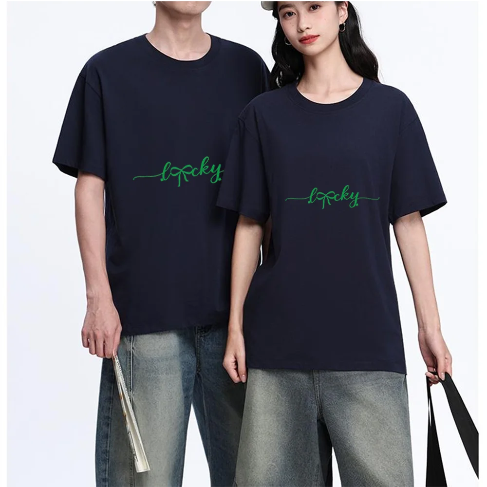 Lucky Bow Clover Printed T Shirt Breathable Fabric S-XXL Personalized Custom Casual Short Sleeve Tee Aesthetic Graphic Top Unise