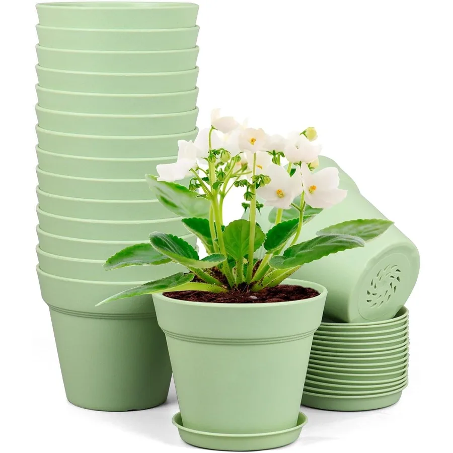 

4 inch Small Plastic Nursery Pots Seedling Pots 16 Pack Plant Pots for Indoor Outdoor Plants Drative Flower Pots with Drainage